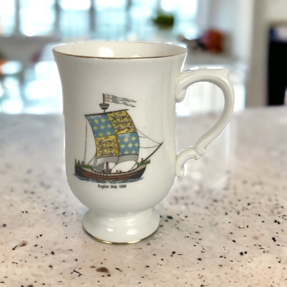 Crown Staffordshire England Fine Bone China English Ship 1300 Coffee Cup Mug